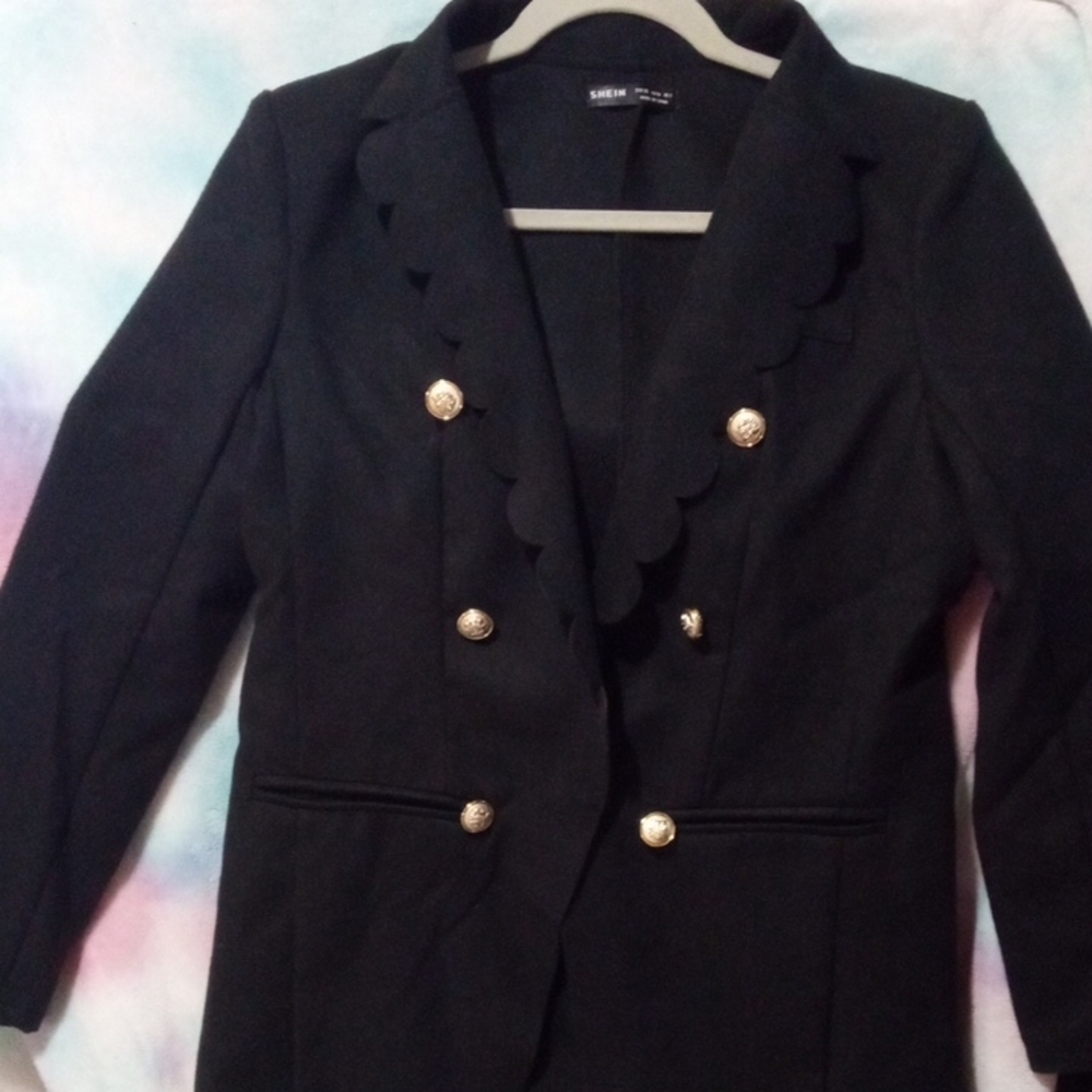 Chic Shein Black Blazer with Gold Buttons And Hidden Snap